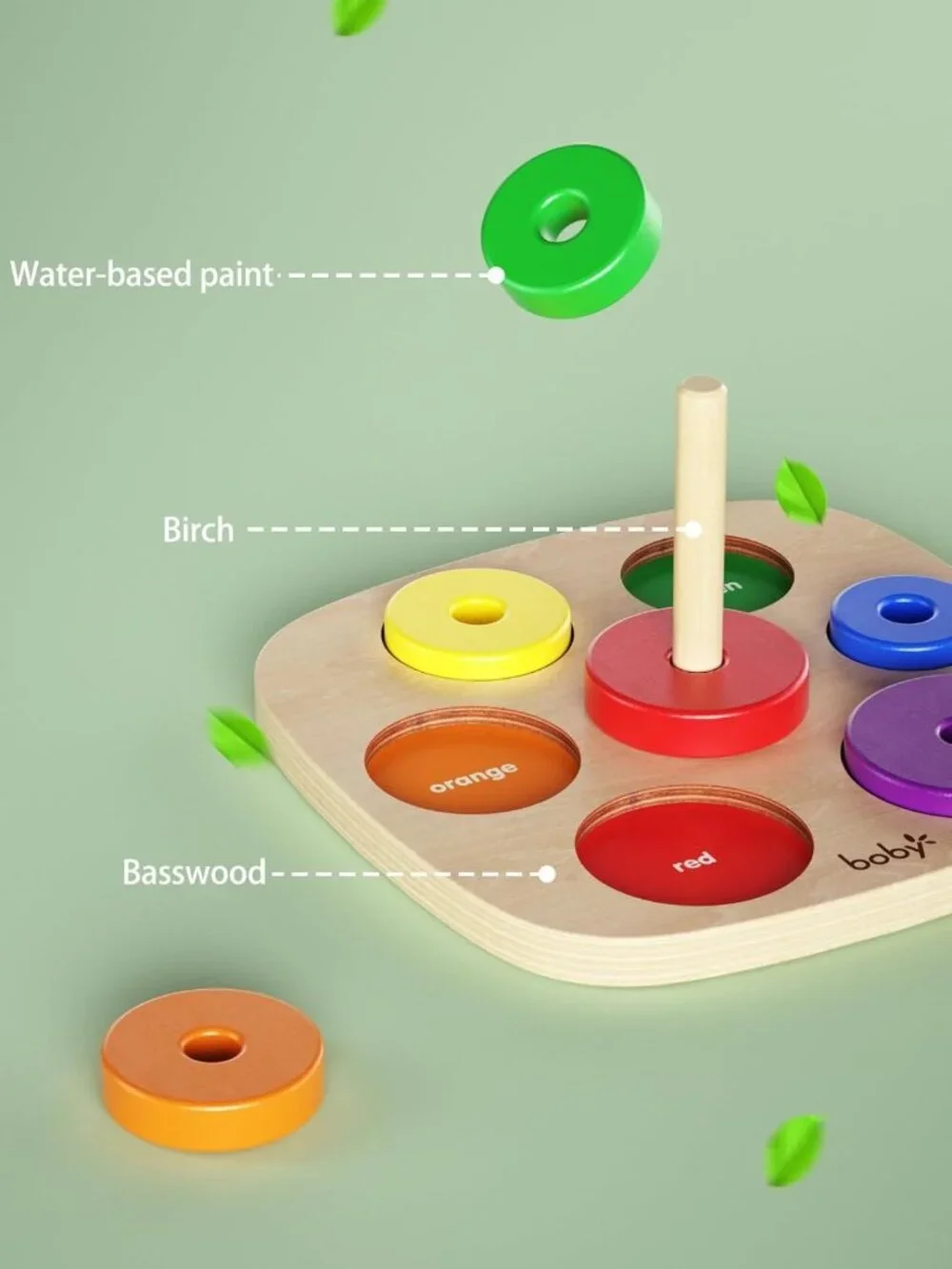 Colorful Wooden Rainbow Ring Stacker Toy for Toddlers - Montessori Learning